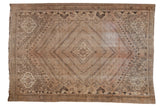 Distressed Vintage Shiraz rug, muted blush, sand, and charcoal geometric design.