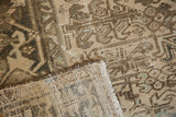 Vintage Distressed Mehrivan carpet pile, showing even wear, faint foundation, and natural fringe.