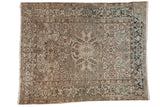 Distressed vintage Mehrivan carpet with allover geometric floral design in muted ivory, sand, and teal.