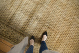 Distressed vintage Mir Sarouk carpet, allover Mir Boteh pattern and visible abrash.