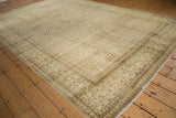 Distressed vintage Mir Sarouk rug featuring allover Mir Boteh with ivory and brown abrash.