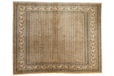 Distressed vintage Mir Sarouk carpet with allover dark germinating seeds, antique ivory ground, 7'1