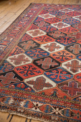 Madder red, cobalt blue, ivory repeating panel motif of vintage Baktiari rug.