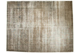 Vintage distressed Sivas carpet with allover faded floral vinery, beige, silver, charcoal.