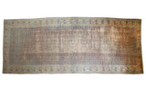 Antique distressed Khorassan carpet, allover Herati motif, Mahi Mahi and turtle border, faded navy and apricot.