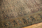 Distressed Herati motif field meeting the Mahi Mahi border of an antique Khorassan rug.