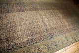 Antique distressed Persian Khorassan carpet, Herati field with soft ivory, beige, and navy Mahi Mahi border.