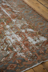 Detailed side view of an antique Karaja rug's distressed texture and time-softened copper colors.