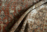 Textured distressed vintage Mahal carpet with soft terra cotta and neutral beige tones.