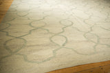 Ivory hand woven Kilim carpet, pale gray curvilinear Moroccan tile pattern.