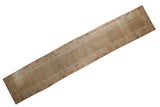 Distressed vintage Malayer rug runner with allover boteh pattern in muted beige and terra cotta, 3x16.5 feet.