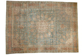 Distressed Tabriz carpet, sapphire blue, wine red, ivory Safavid-inspired medallion design.