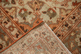 Hand-knotted foundation and terra cotta side finish of a distressed vintage Persian carpet.