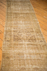 Distressed vintage Hamadan runner with heavy tone-on-tone abrash and faded Herati motif.