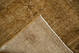 Hand-knotted vintage Hamadan runner showing distressed pile, visible foundation, and secured edge.