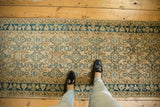 Beige and blue vintage distressed Hamadan runner with allover Herati motif, with feet.