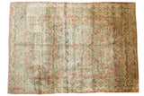 Distressed vintage American Sarouk rug, faded allover floral bouquet, dusty teal and red, 10'1