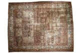 Distressed Bakhtiari carpet with allover paneled tree of life design in wine red, blue, and bronze.