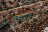 Distressed Bakhtiari runner showing textured pile, pale terracotta, dusty teal, and gold.