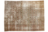 Vintage Distressed Mahal carpet fragment, allover Herati motif in faded terracotta, ivory, sage, with visible foundation.