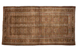 Vintage distressed hand-knotted Belouch rug, geometric design in bronze, blue, silver, 3'10