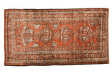Hand knotted Distressed Belouch rug featuring brick red, slate silver palmette-style motifs, 3' x 5'7