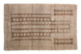 Distressed vintage Belouch prayer rug with coffee brown geometric tree of life motif.