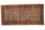 Distressed Belouch runner, slate blue, terracotta starburst motifs, geometric border, 3'6