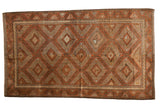 Vintage Distressed Belouch carpet, repeating terracotta and beige diamond lattice, 5'2