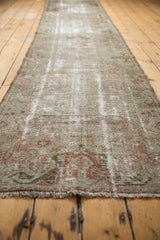 Secured fringe and wear to knot heads on distressed vintage Hamadan runner.