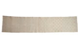 Distressed vintage Oushak runner, checkered pearl motif, heavy abrashes, antique ivory, pale pastels, 1'10