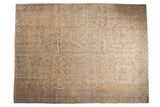 Vintage Distressed Oushak carpet, allover antique ivory field, pale royal blue floral patterns, 9'7