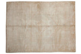 Vintage distressed Oushak carpet, ivory with a faded blush medallion and boteh motifs.