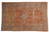 Vintage distressed Khotan carpet, diamond medallion, geometric florals, burnt orange, silver, 5'10