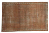 Distressed vintage Serbend rug with time-softened terracotta and silver allover pattern, 4'5