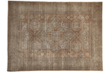 Distressed vintage Sivas carpet, large medallion, geometric patterns in coffee brown and antique ivory, 6'3