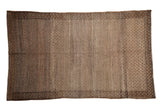 Distressed vintage Turkish Oushak rug, allover diamond pattern with sand, beige, and brown abrash, 5'5