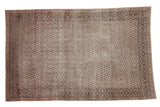 Vintage Distressed Sparta rug, intricate allover diamond lattice in silver, ivory, and beige with even wear, 4'4