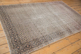 Vintage Distressed Sparta rug corner: intricate diamond border, beige and silver field, even wear.