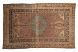 Vintage Distressed Khotan carpet with aqua blue scalloped medallion, chestnut field, 5'11