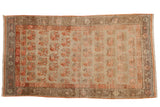 Distressed Khotan rug with allover beige, pale orange, and silver germinating plant motif, 4'3