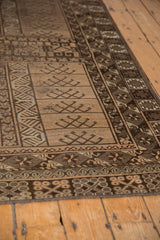 Compartmentalized geometric plant panels and patterned borders on the vintage Belouch rug.