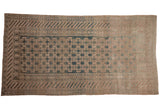 Vintage distressed Khotan carpet, geometric pattern in dusty teal and antique ivory, 5'11