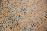 Vintage Mahal carpet, beige Herati field, sky blue, brown samovar main border motifs.