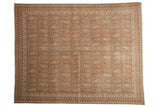 Vintage distressed Sivas carpet with allover boteh and plant motifs, faded terra cotta and silver, 6'5