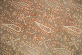 Distressed vintage Sivas carpet, ivory and terra cotta germinating plant and boteh motifs.
