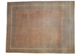Distressed vintage Mir Sarouk carpet, allover diminutive boteh motif, abrashed terracotta, beige, blue. 10'3