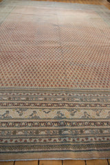 Distressed Mir Sarouk carpet border with stylized bird motifs and intricate boteh field.