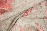 Soft, low-pile texture of a distressed Oushak rug, showing wear to the knot heads.