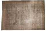 Distressed vintage Sparta carpet, allover faded floral blossom motif, dusty green and ivory, 12' x 17'7